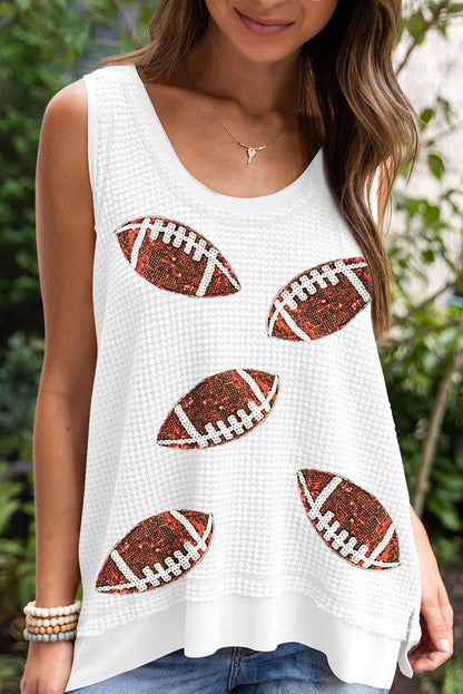 White Sequin Rugby Football Waffle Knit Tank