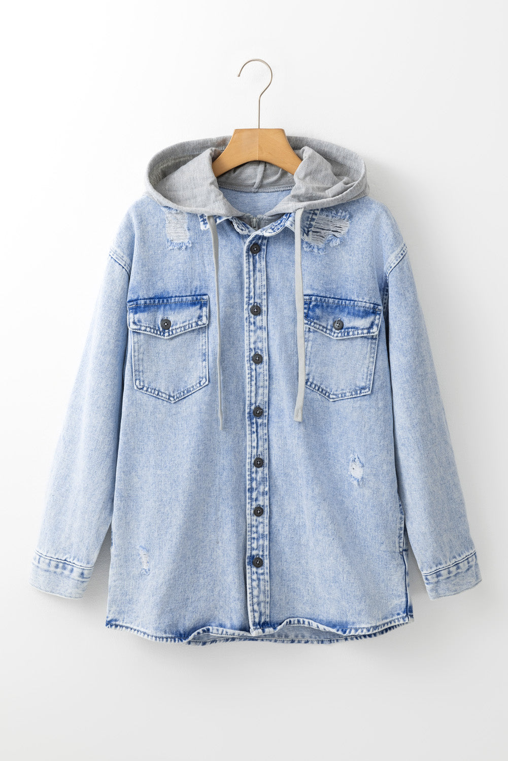 Oversized Contrast Hooded Denim Jacket | Mist Blue