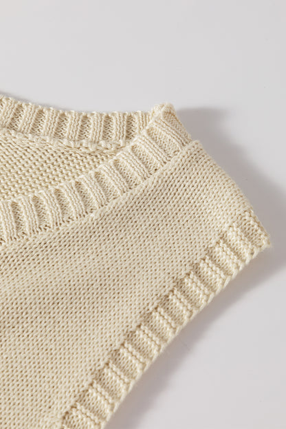 Pointelle Detail Solid Colour Knit Sweater Vest | Beige