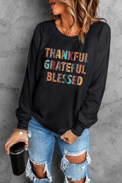 Leopard Tankful Grateful Blessed Graphic Sweatshirt | Black