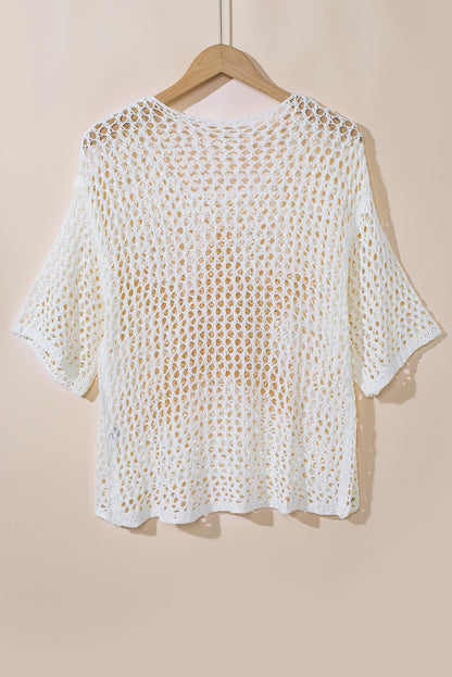 Star Graphic Crochet Knitted Summer Sweater Top | White