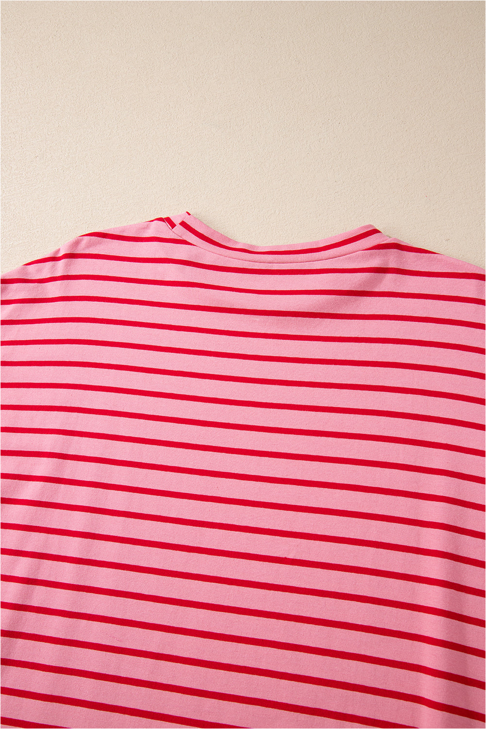 Striped 3/4 Sleeve Round Hem Shift T Shirt Dress | Strawberry Pink