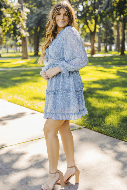 Ruffle Detailing Open Back Floral Dress | Sky Blue