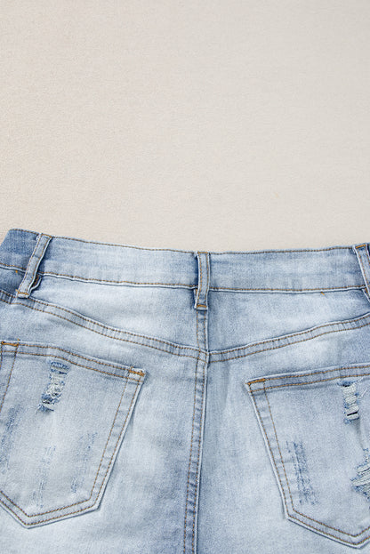 Vintage Washed Raw Edge Jean Shorts | Light Blue