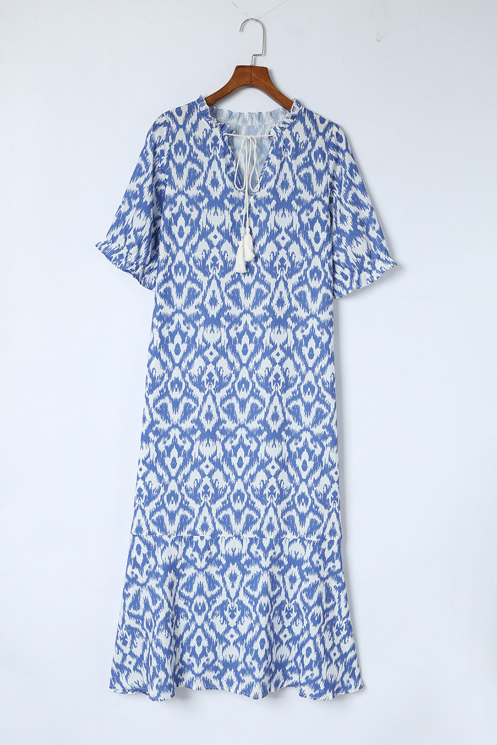 V Neck Casual Geometric Print Maxi Dress | Sky Blue