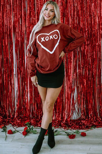 Xoxo Heart Shape Graphic Corded Sweatshirt | Racing Red