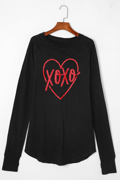 Xoxo Heart Shaped Print Long Sleeve Top | Black