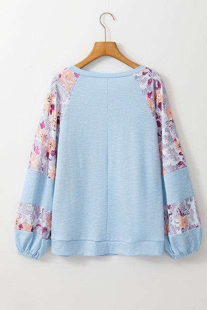 Textured Floral Patchwork Balloon Sleeve Blouse | Beau Blue