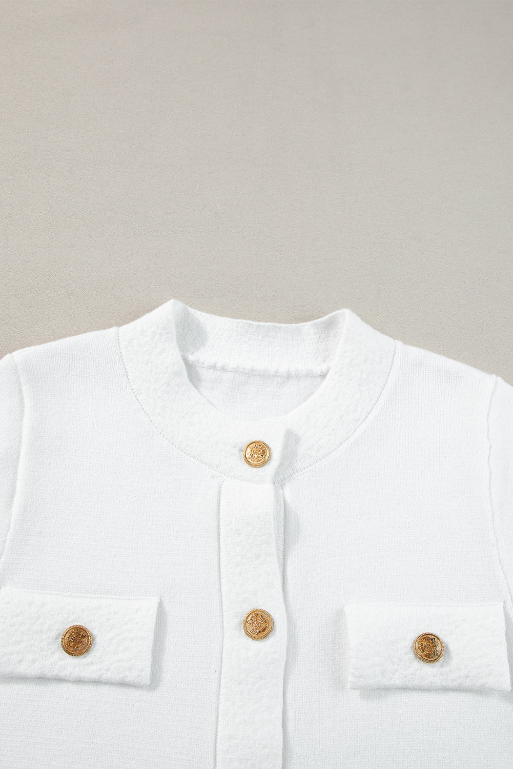 Gold Buttons Textured Sweater T Shirt | White