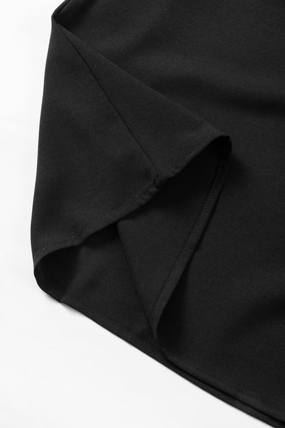 Roll Up Sleeve Stitching Detail Blouse | Black