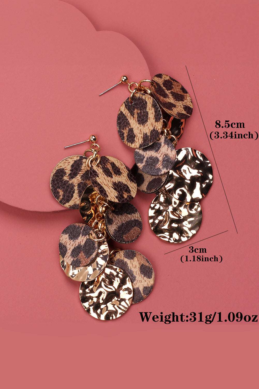 Leopard Alloy Disc Stud Dangle Earrings | Chestnut