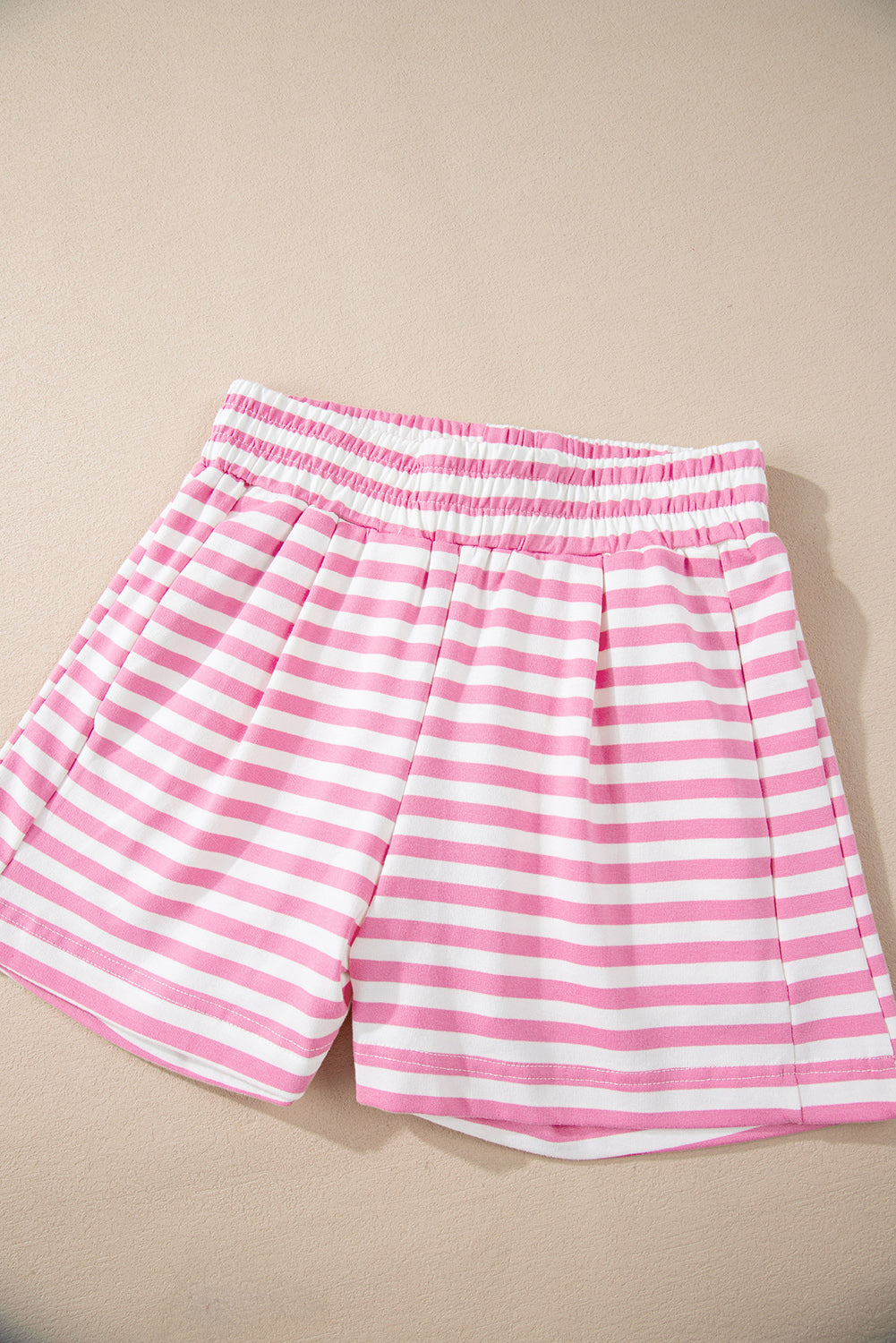 Kangaroo Pocket Hoodie And Wide Leg Shorts Set | Pink Stripe