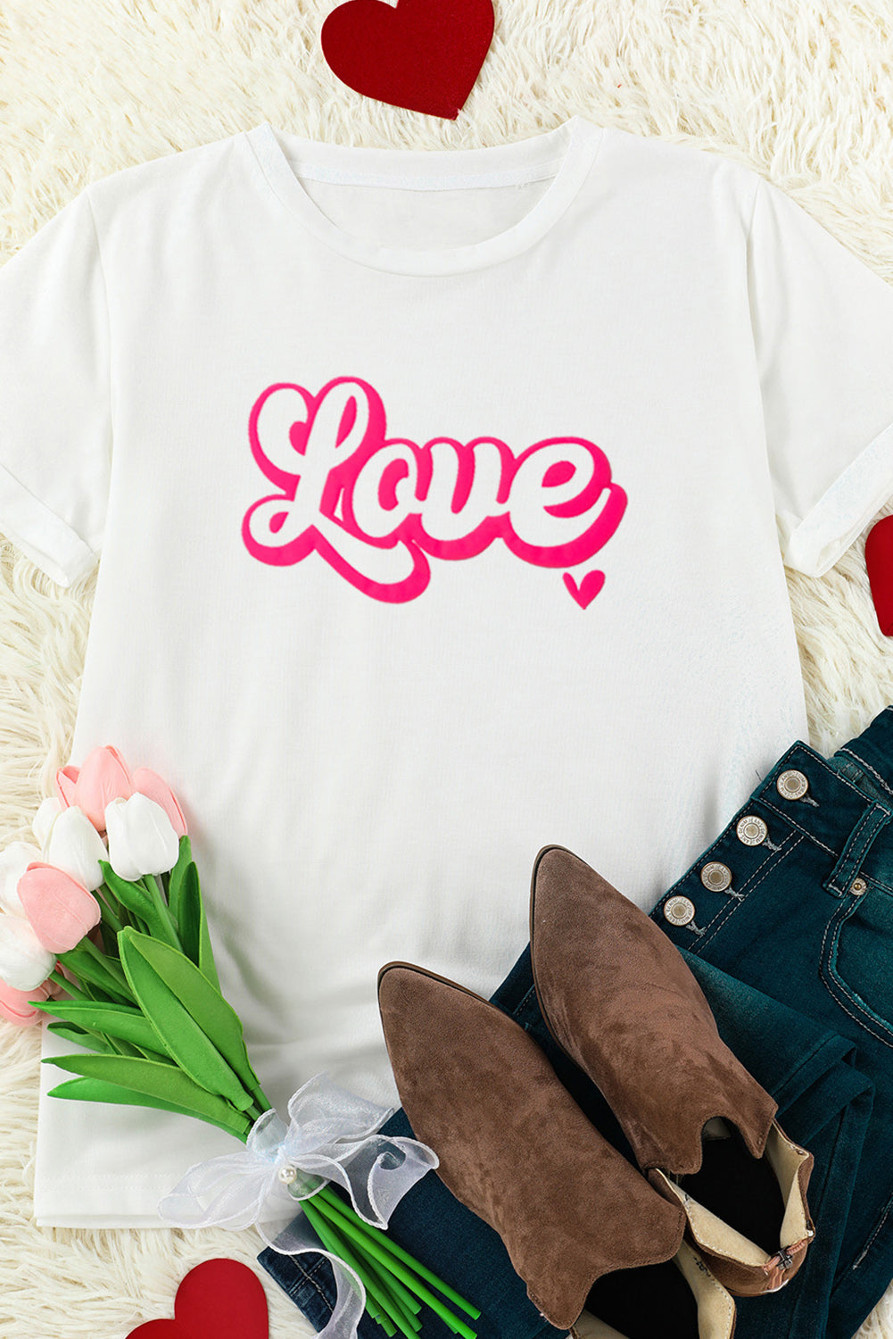 Valentines Fashion Love Graphic T-Shirt | White