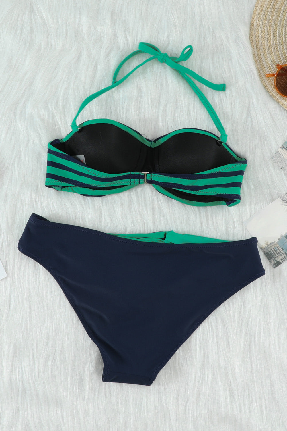 Halter Bandeau Striped Bikini | Green