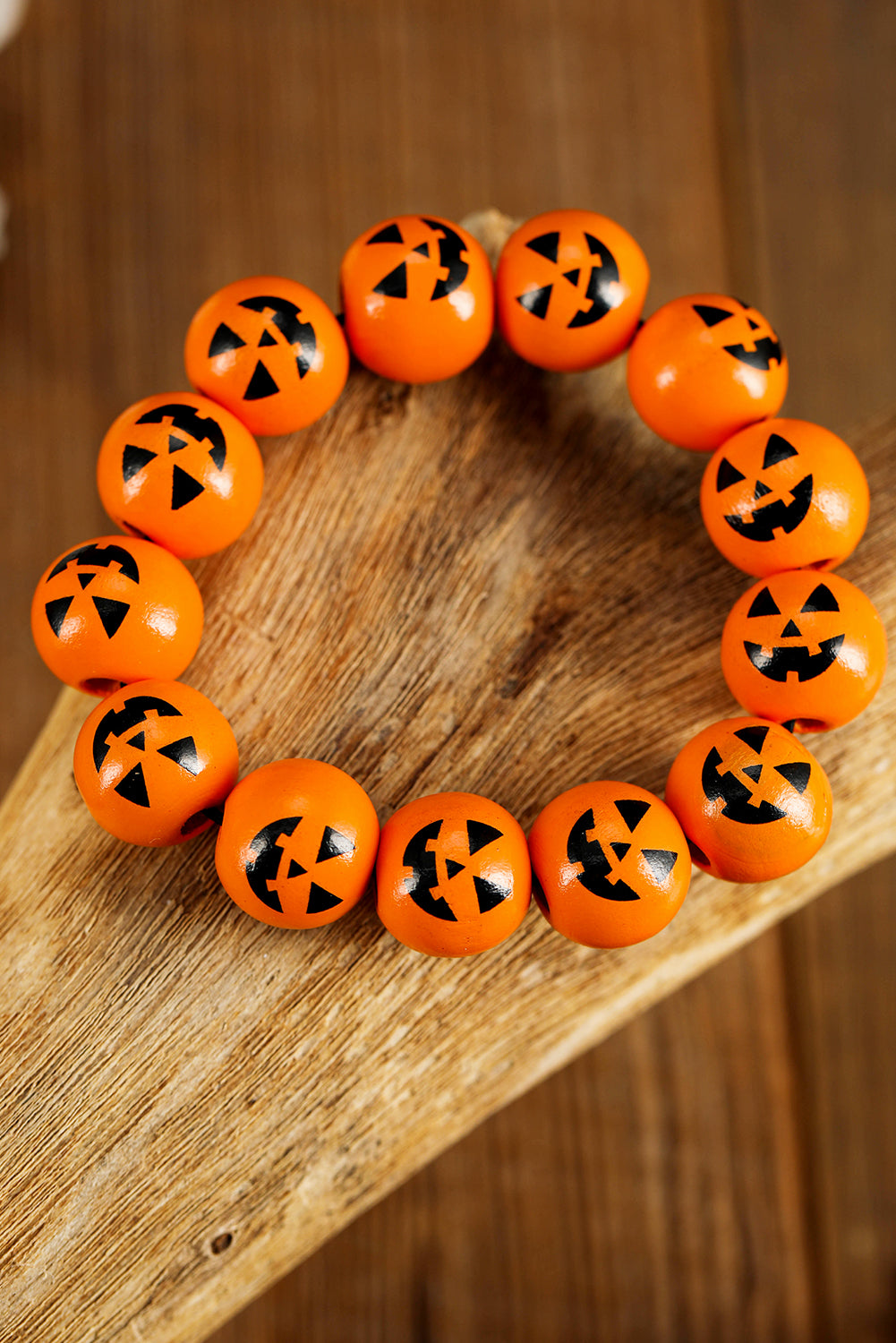 Halloween Pumpkin Face Beaded Bracelet | Russet Orange