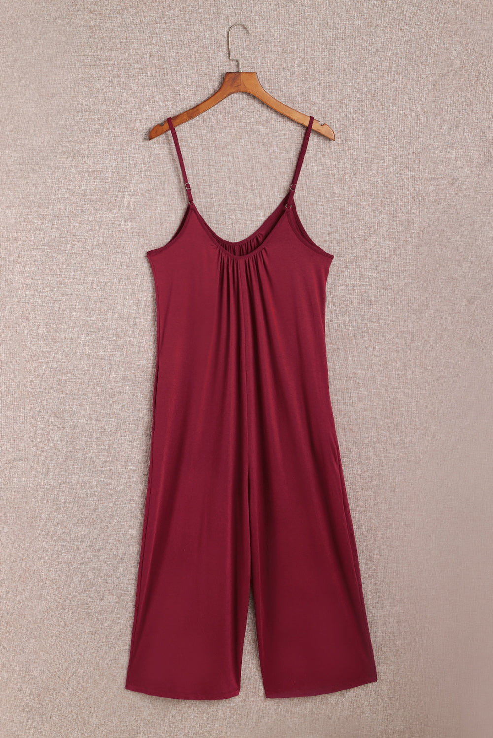 Fiery  Spaghetti Straps Wide Leg Pocketed Jumpsuits | Red