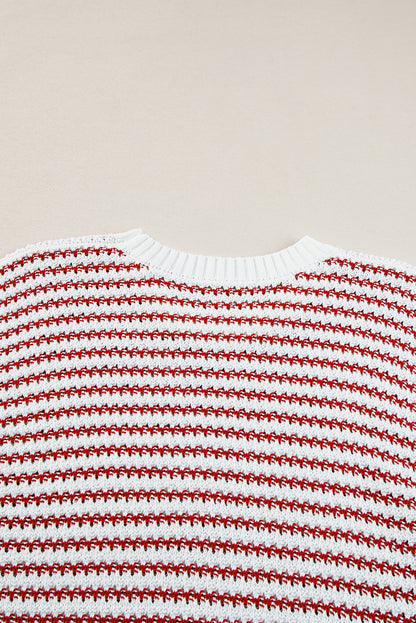 Ribbed Trim Loose Fit Knitted Sweater Vest | Red Stripe