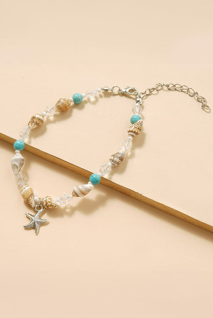 Conch Beaded Starfish Beach Anklet | White