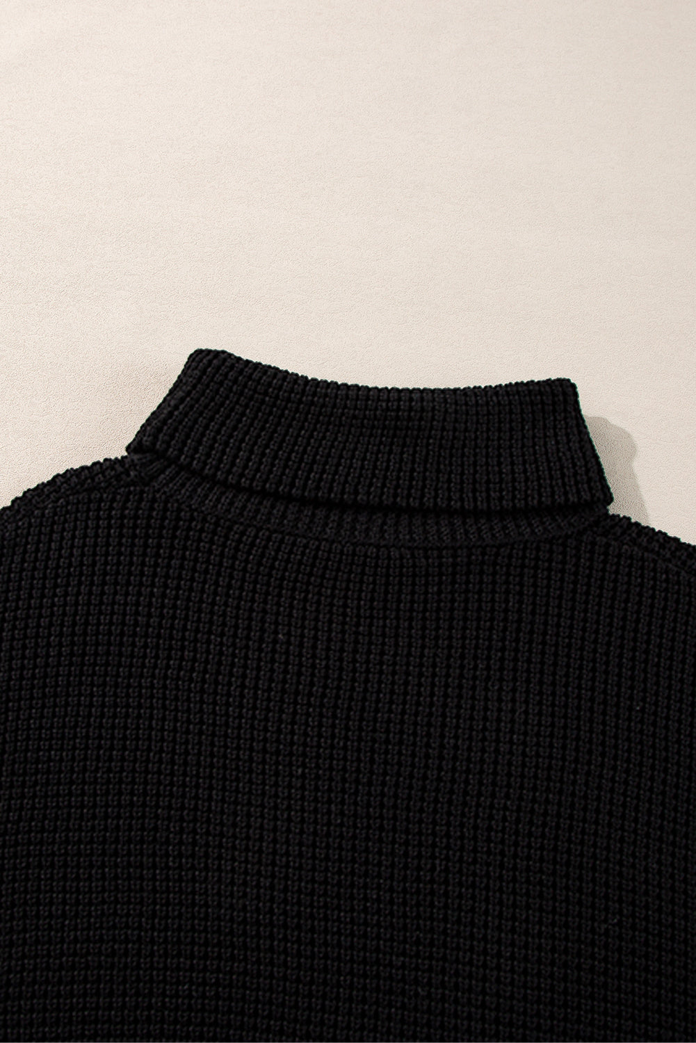 Striped Plaid Patchwork Waffle Knit Turtleneck Sweater | Black