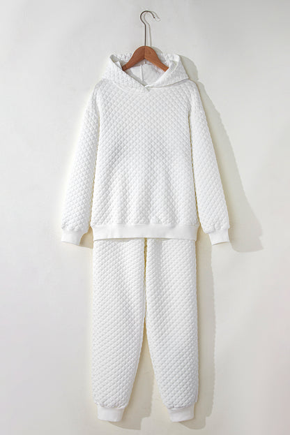 Quilted Hoodie And Sweatpants Two Piece Set | White