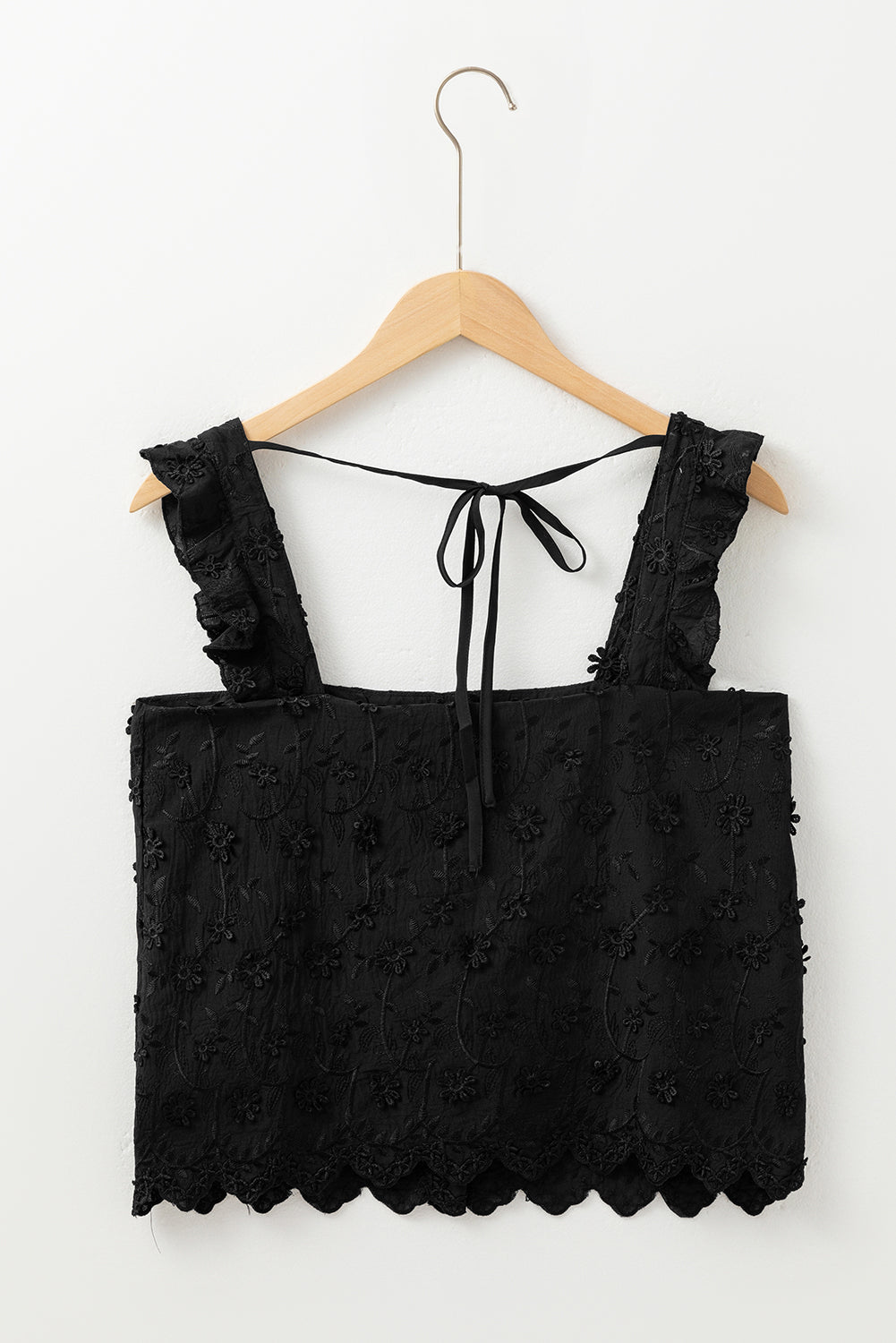 Floral Embroidered Buttoned Square Neck Tank Top | Black