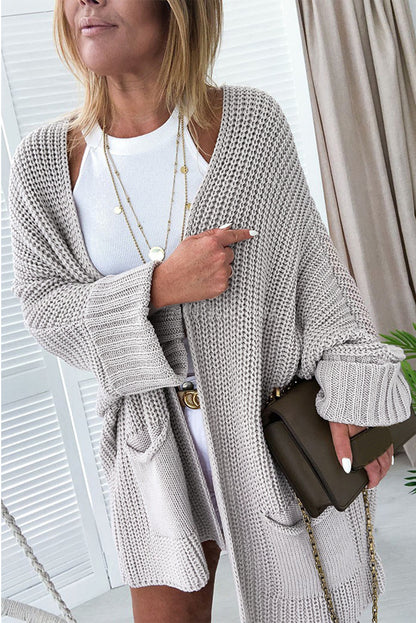 Oversized Fold Over Sleeve Open Front Cardigan | Gray