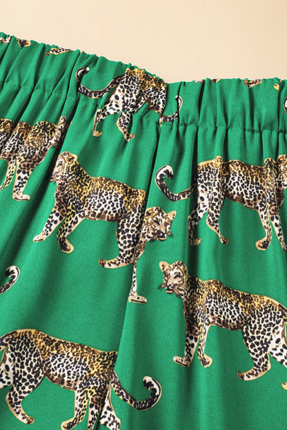 Cheetah Print Short Sleeve Shirt And Pants Pajama Set | Green