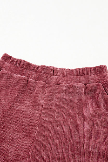 Mineral Wash Corduroy Short Sleeve And Crop Pants Set | Rose Pink