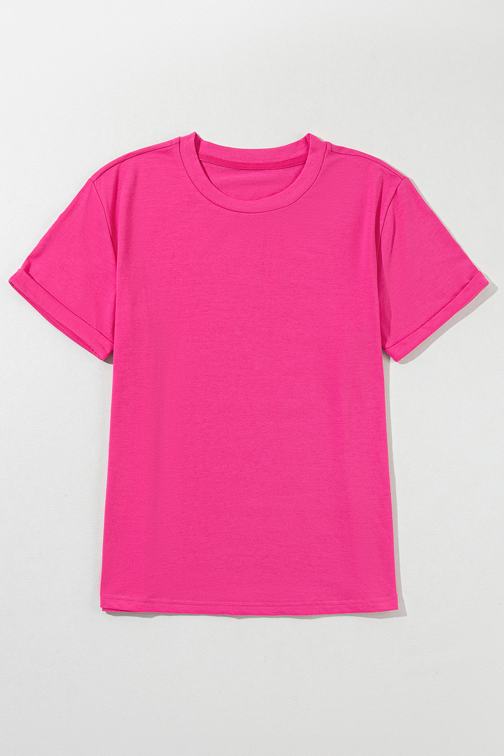 Casual Plain Crew Neck Tee | Rose Red