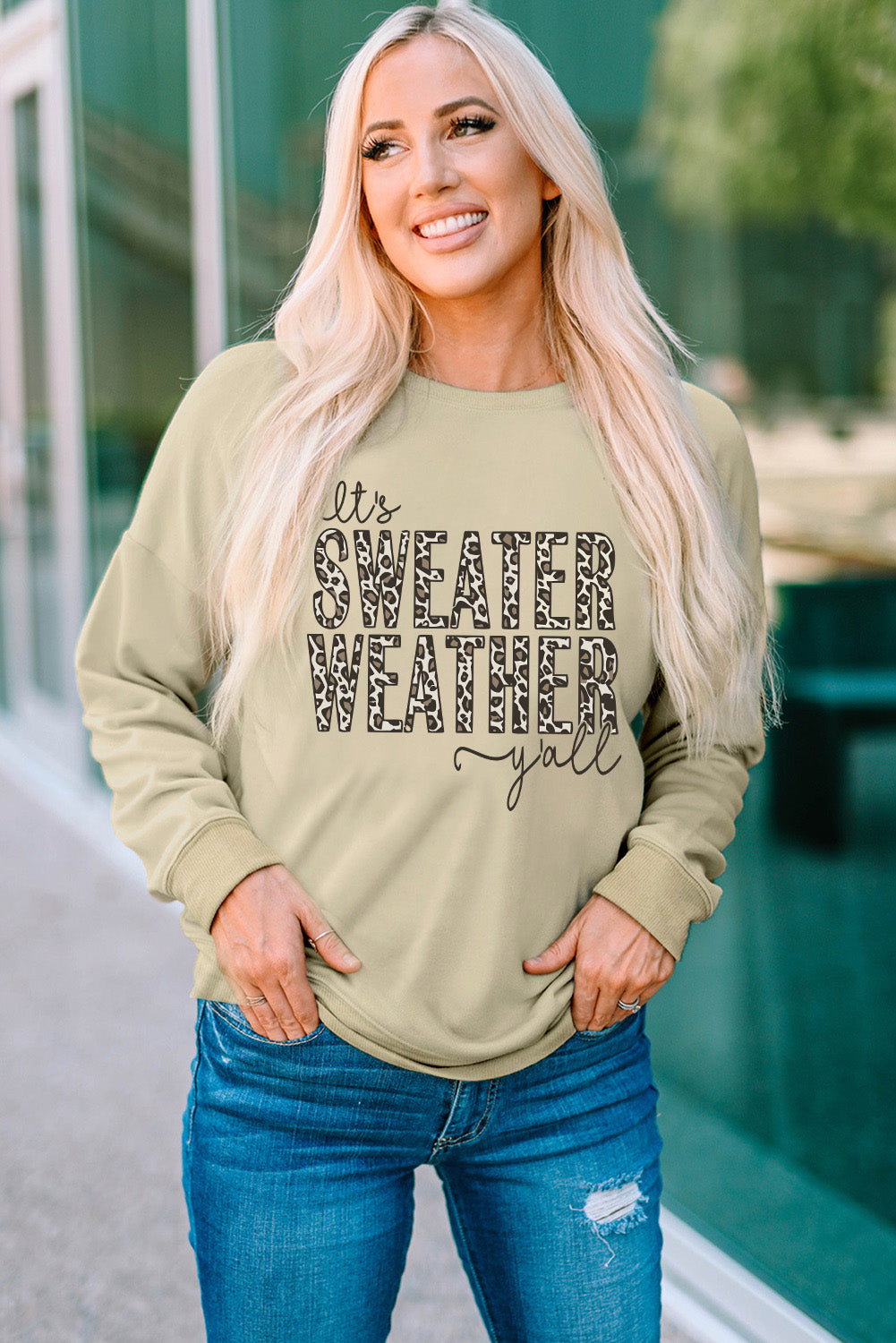 Sweater Weather Leopard Print Pullover Sweatshirt | Khaki