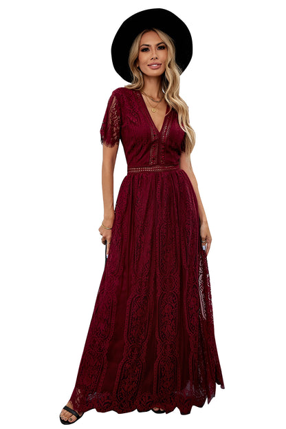 Fiery  Blue Fill Your Heart Lace Maxi Dress | Red