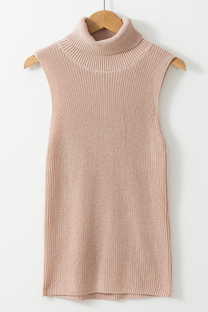 Solid Colour Turtleneck Knit Tank Top | Oatmeal