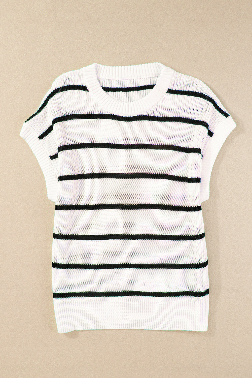 Round Neck Batwing Sleeve Sweater | White Stripe