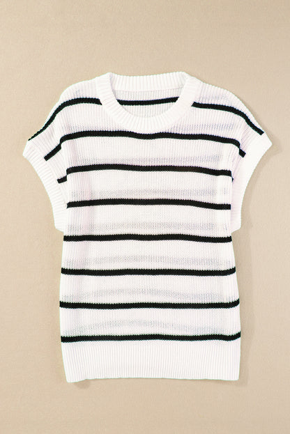 Round Neck Batwing Sleeve Sweater | White Stripe