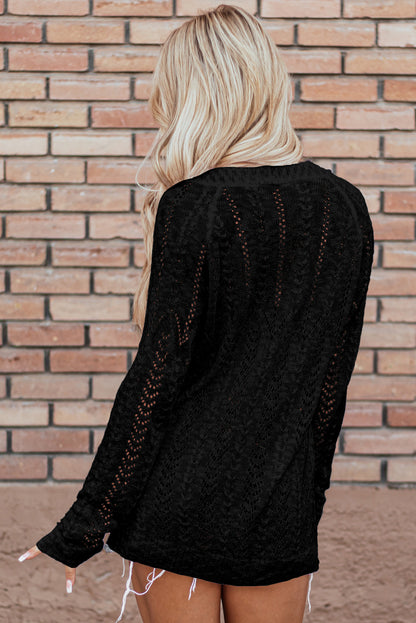 Solid Open Knit Cardigan | Black