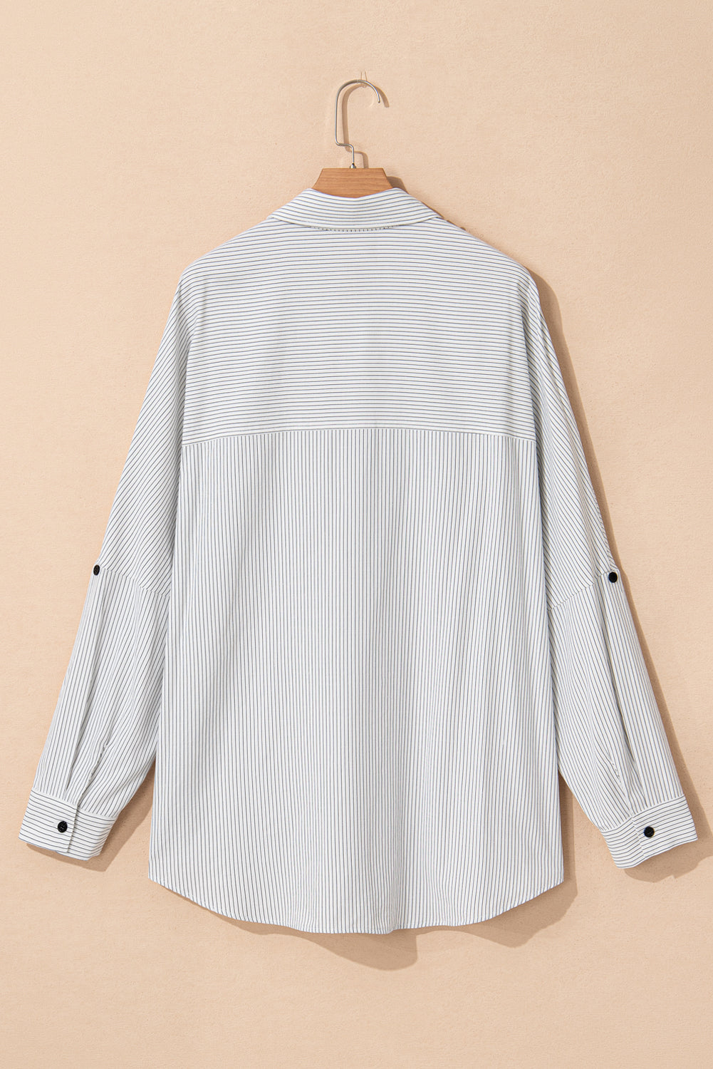 Rolled Tab Sleeve Buttoned Plus Size Shirt | White Stripe