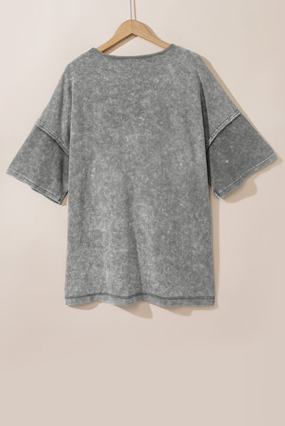 Mineral Wash Drop Sleeve Patchwork Plus Tee | Light Grey