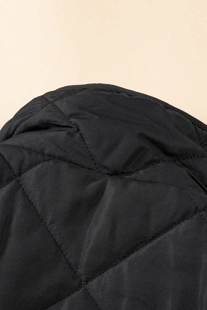 Fleece Lined Quilted Zip Up Vest Coat | Black