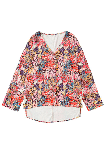 Boho Floral Long Sleeve V-Neck Blouse | Multicolour