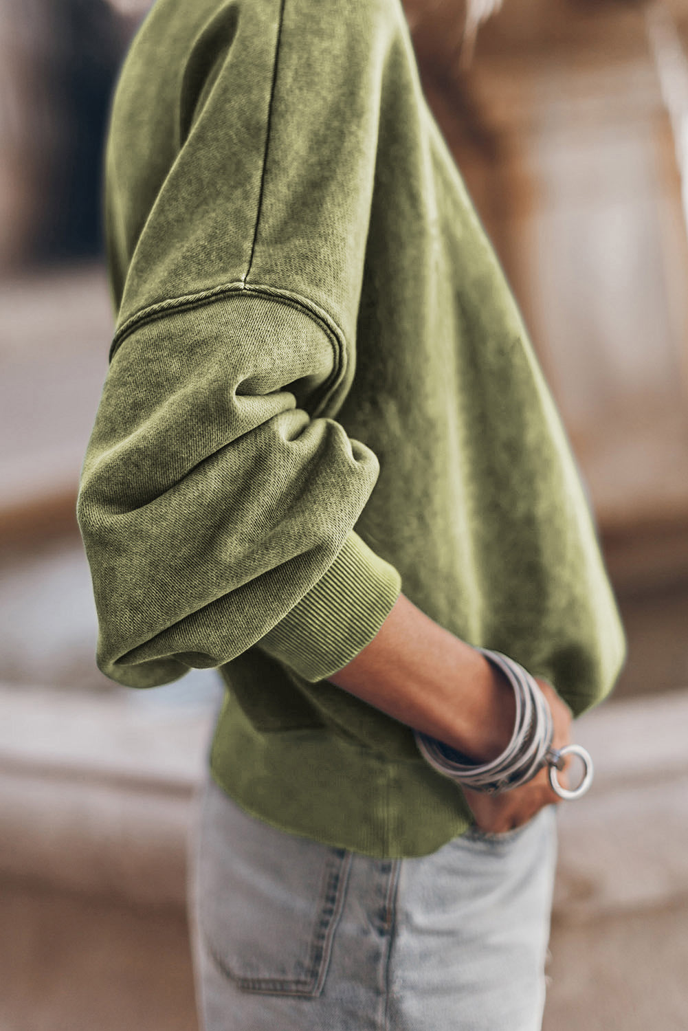 Drop Shoulder Crew Neck Pullover Sweatshirt | Green