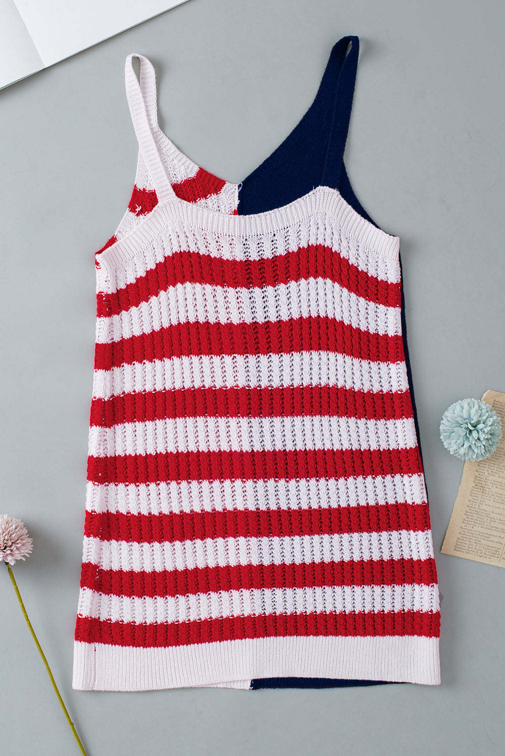 Stars And Stripes Flag Pattern Knitted Tank | Red