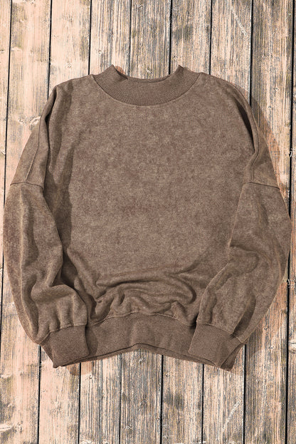 Drop Shoulder Crew Neck Pullover Sweatshirt | Brown