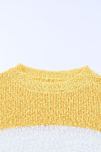 Colourblock Bubble Sleeve Plus Size Sweater | Yellow