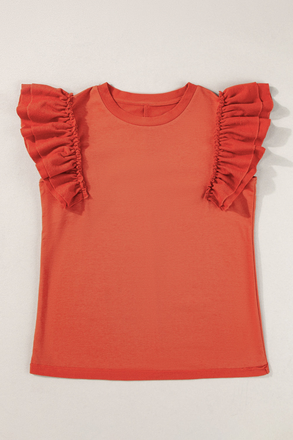 Tiered Ruffled Sleeve Crew Neck T Shirt | Orange