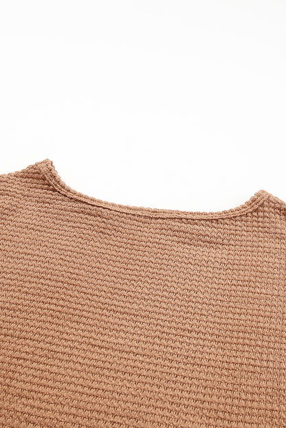 Waffle Knit Drop Shoulder Long Sleeve Top | Khaki