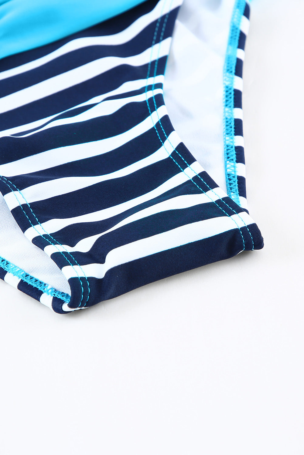 Striped Blue Padded Gather Push-Up Bikini Set | Blue