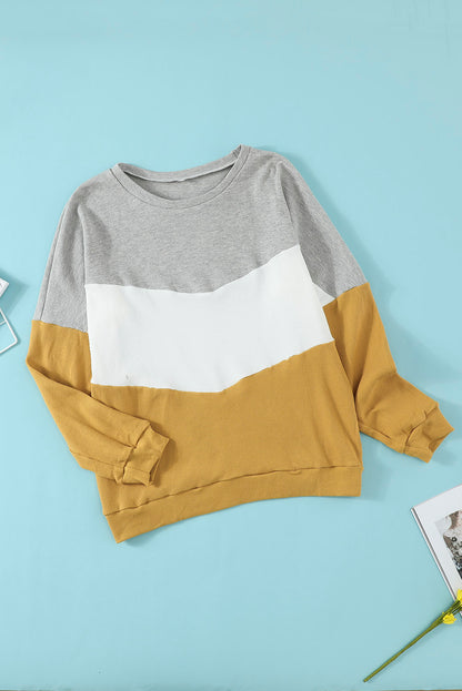 Chevron Waffle Colourblock Pullover Sweatshirt | Yellow