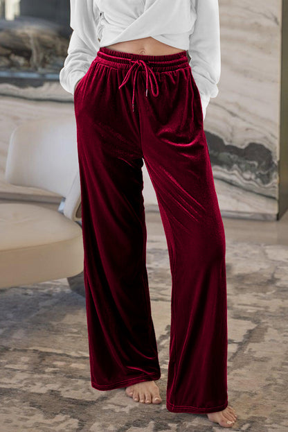 Solid Drawstring Waist Wide Leg Pants | Burgundy