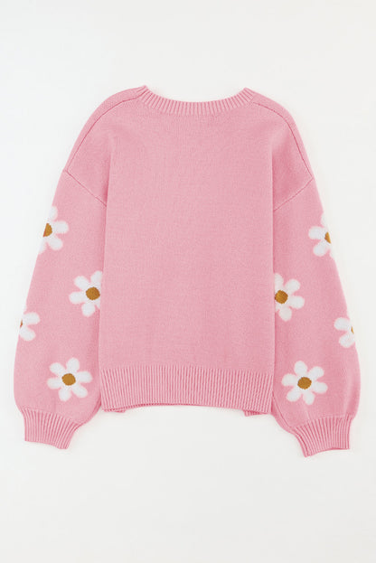 Floral Pattern Drop Shoulder Sweater | Pink