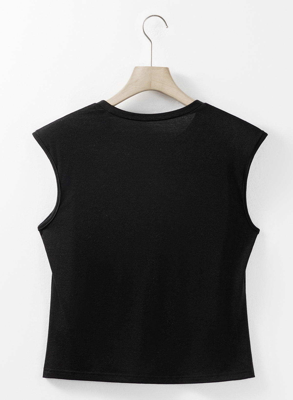 Pearls Beaded Shoulder Pad Crew Neck Tank Top | Black